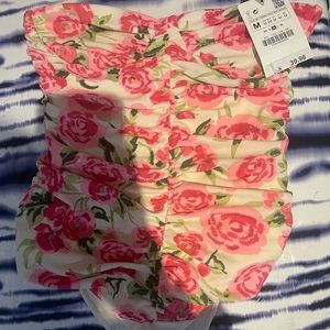 Zara-Pink and white rose bodysuit